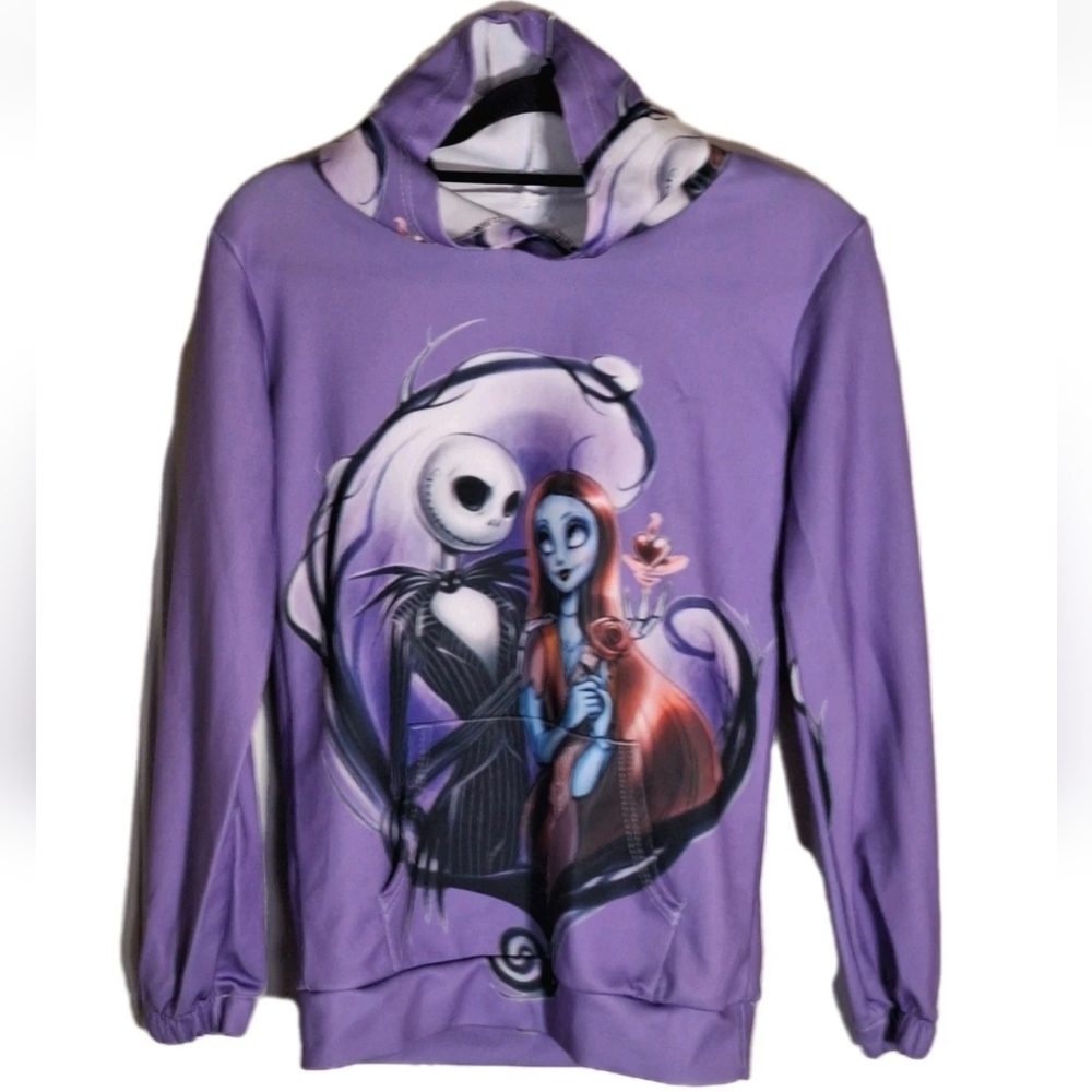The Nightmare Before Christmas Graphic Hoodie Pullover Shirt Purple Size M EUC